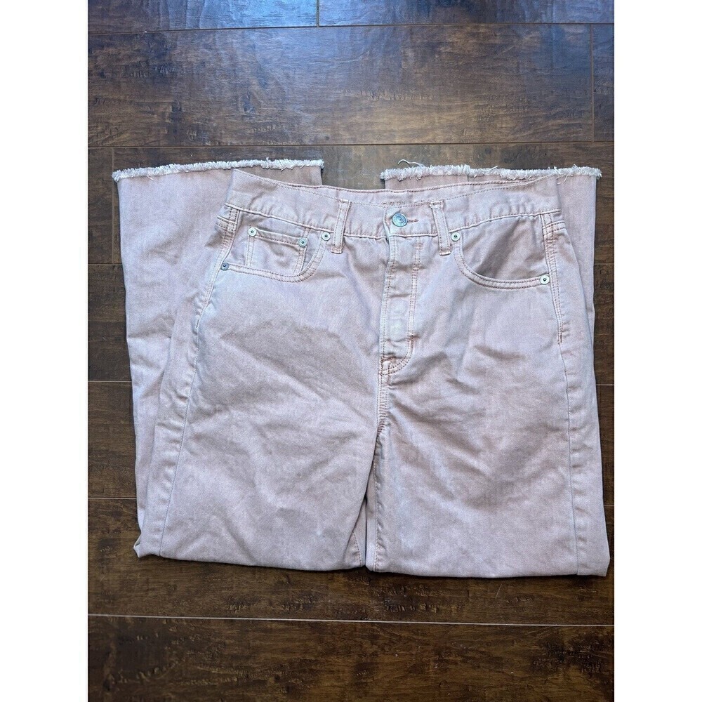 American Eagle Womens Pink Pastel Wide Leg Crop Raw Hem Pant Sz 4